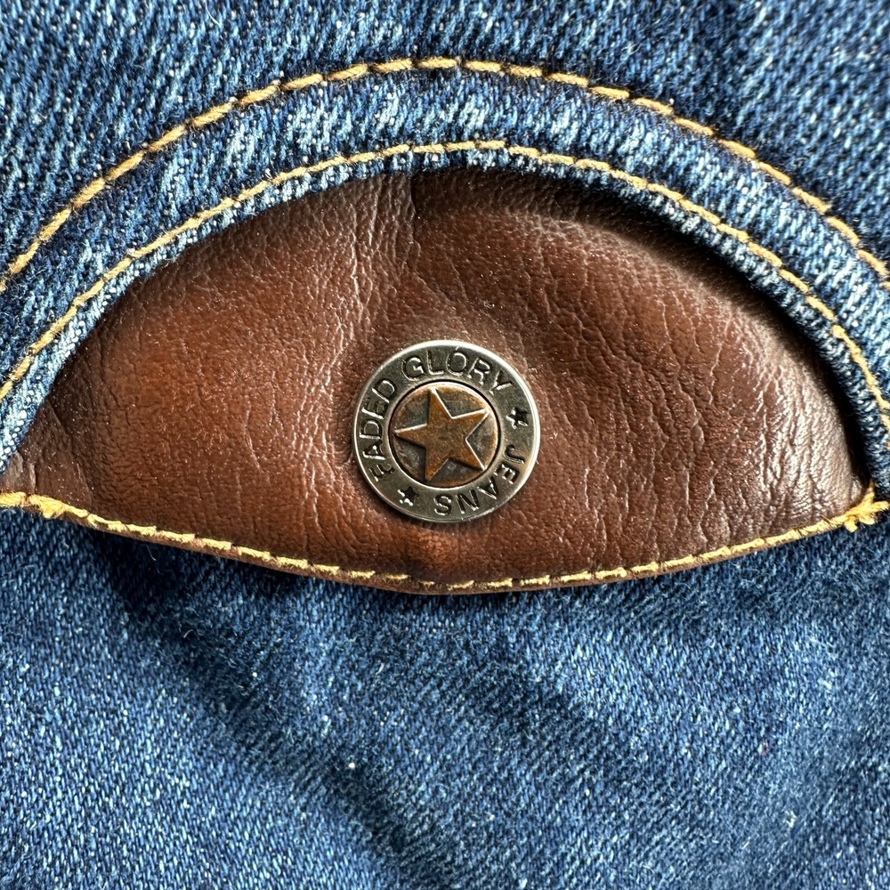 Vintage Faded Glory Denim Chore‎ Coat Men's Large Thermal Lined Leather Collar - Picture 9 of 16